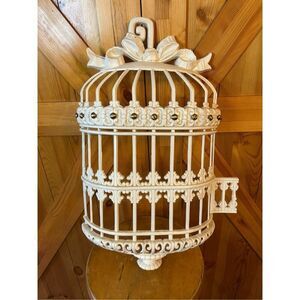 LARGE VINTAGE WHITE RESIN BIRD CAGE WALL HANGING ~ UNIVERSAL STATUARY 1974